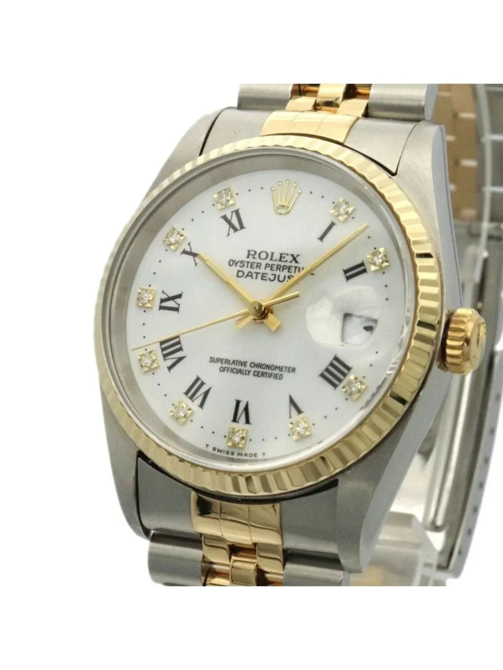 Rolex Role Datejust Diamond 18k Yellow Gold Automatic White Watch